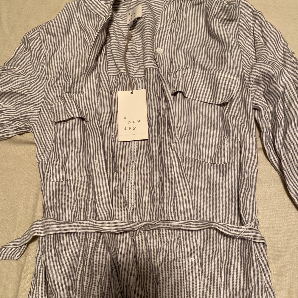 Knee length stripe shirt dress